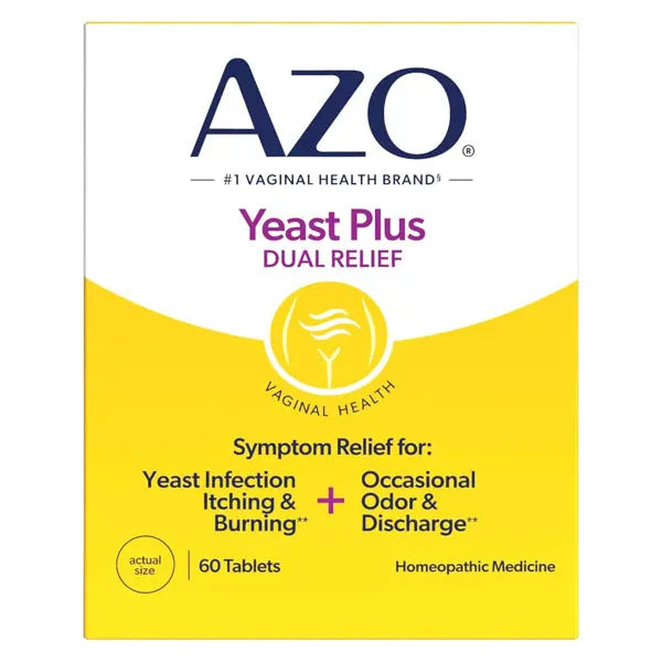 3 Pack - Azo Yeast Plus Dual Relief Yeast Infection Treatment 60 Tablets AZO