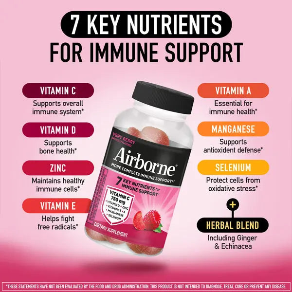 3 Pack - Airborne Mixed Berry Vitamin C Gummies Immune Support 21 Count Airborne