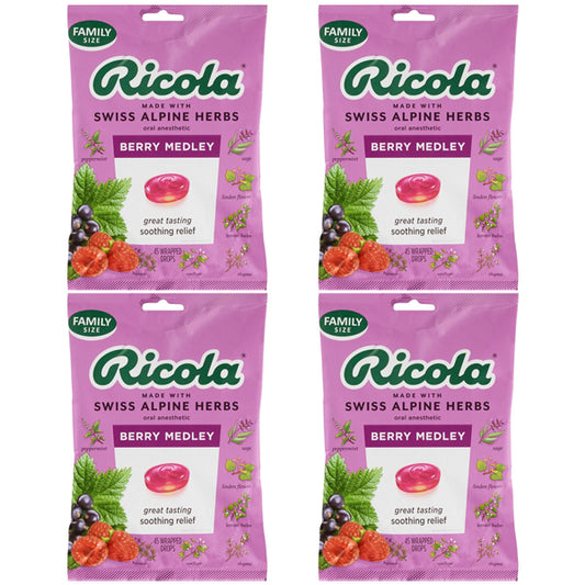 4 Pack - Ricola Berry Medley Throat Drops Throat Relief & Care 45 Count Each