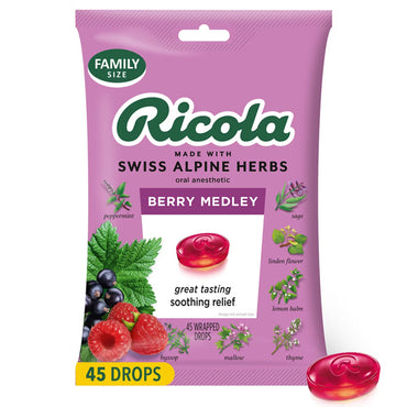 4 Pack - Ricola Berry Medley Throat Drops Throat Relief & Care 45 Count Each