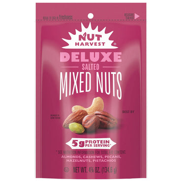 4 Pack - Nut Harvest Deluxe Salted Mixed Nuts Trail Mix 5g Protein 4.75oz