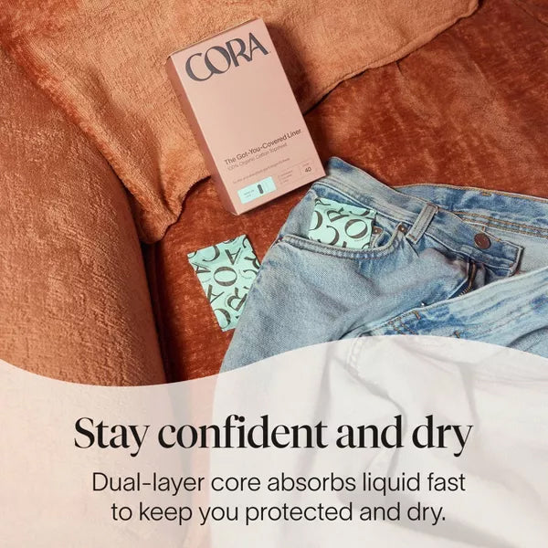 3 Pack - Cora Organic Cotton Ultra Thin Panty Liners Regular Absorbency 40 Count Each