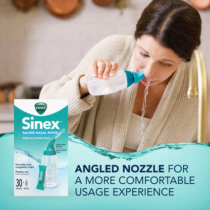 2 Pack - Vicks Sinex Saline Nasal Rinse Starter Kit 1 Bottle + 30 Refill Packets Each
