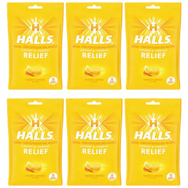 6 Pack - HALLS Relief Honey Lemon Cough Drops 30 Count Halls