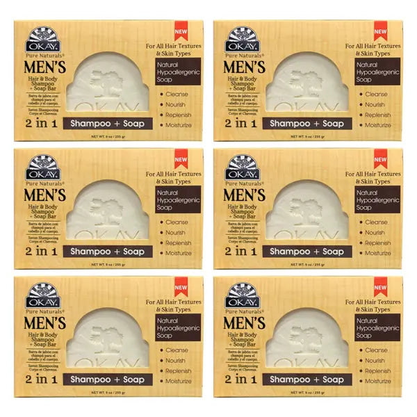 6 Pack - OKAY Pure Naturals Men's Hair & Body Shampoo + Soap Bar 9oz Okay Pure Naturals