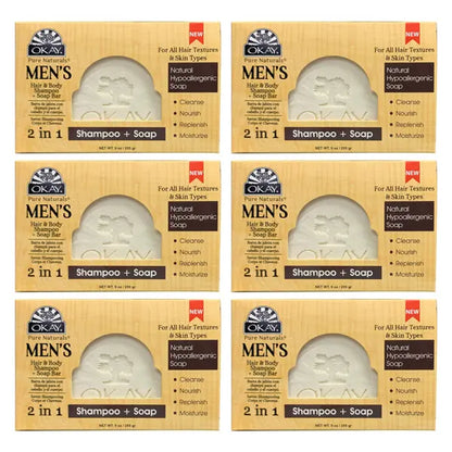 6 Pack - OKAY Pure Naturals Men's Hair & Body Shampoo + Soap Bar 9oz Okay Pure Naturals