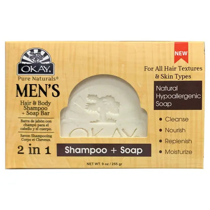 6 Pack - OKAY Pure Naturals Men's Hair & Body Shampoo + Soap Bar 9oz Okay Pure Naturals