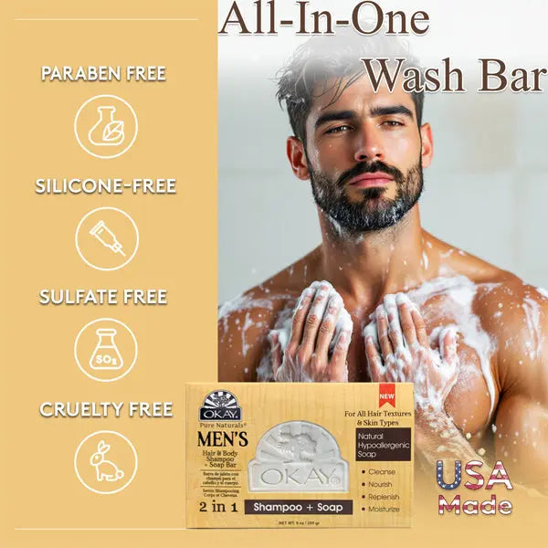6 Pack - OKAY Pure Naturals Men's Hair & Body Shampoo + Soap Bar 9oz Okay Pure Naturals