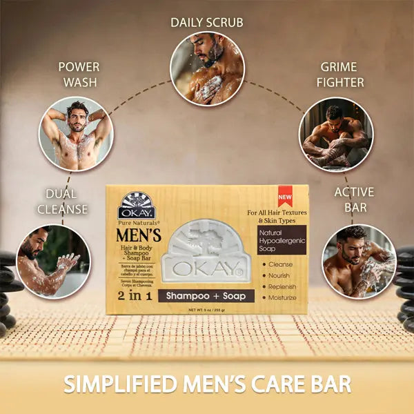 6 Pack - OKAY Pure Naturals Men's Hair & Body Shampoo + Soap Bar 9oz Okay Pure Naturals