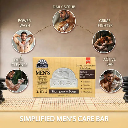 6 Pack - OKAY Pure Naturals Men's Hair & Body Shampoo + Soap Bar 9oz Okay Pure Naturals