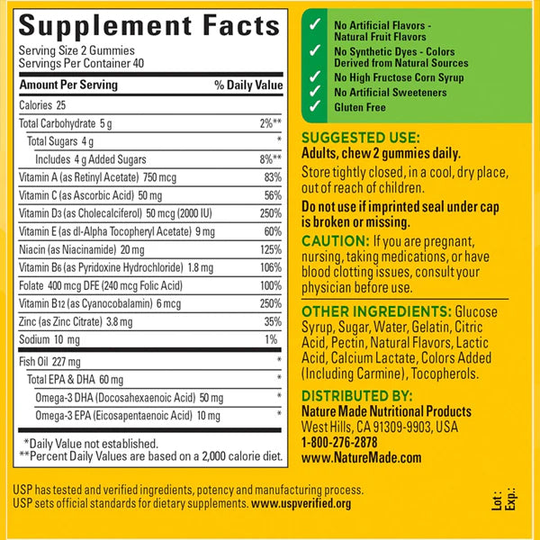 2 Pack - Nature Made Multivitamin + Omega-3 Gummy Vitamin 80 Count Each