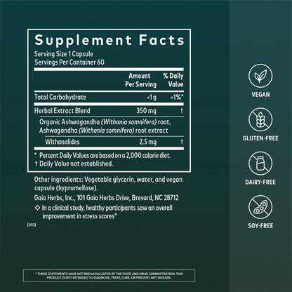 Gaia Herbs Ashwagandha Root 350 mg Sleep Support 60 Vegan Capsules