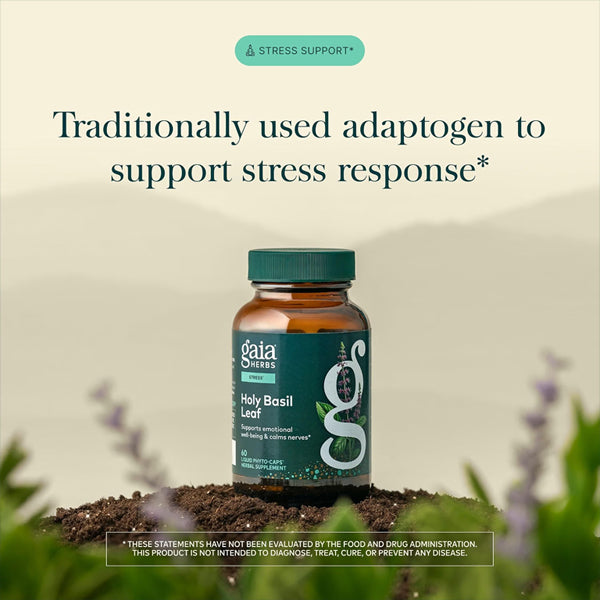 Gaia Herbs Holy Basil Leaf for Stress Support 60 Vegan Capsules
