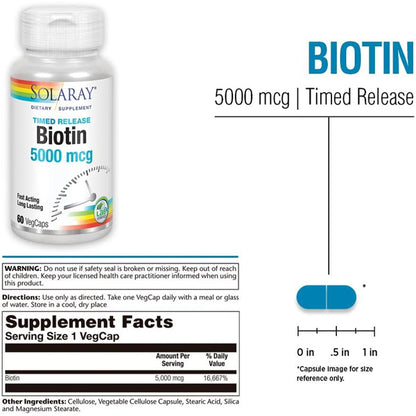 2 Pack - Solaray Timed-Release Biotin 5000 mcg 60 VegCaps