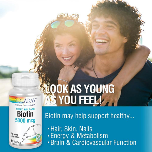 2 Pack - Solaray Timed-Release Biotin 5000 mcg 60 VegCaps
