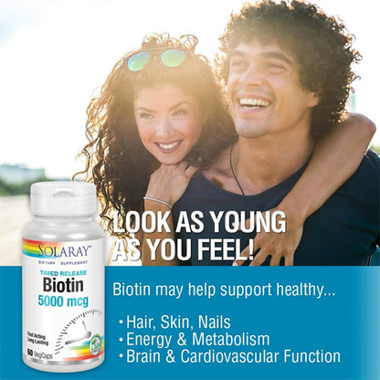 2 Pack - Solaray Timed-Release Biotin 5000 mcg 60 VegCaps
