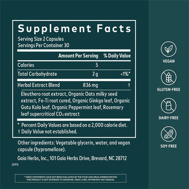 Gaia Herbs Mental Alertness Brain Support Supplement 60 Vegan Capsules