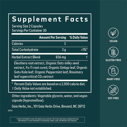 Gaia Herbs Mental Alertness Brain Support Supplement 60 Vegan Capsules
