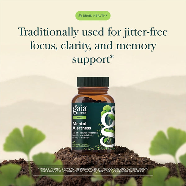 Gaia Herbs Mental Alertness Brain Support Supplement 60 Vegan Capsules