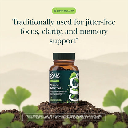 Gaia Herbs Mental Alertness Brain Support Supplement 60 Vegan Capsules