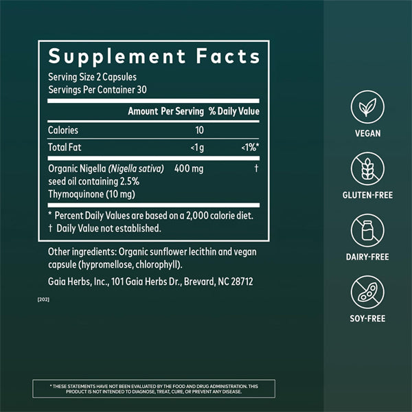 Gaia Herbs Black Seed Oil Lung Health Supplement 60 Vegan Capsules