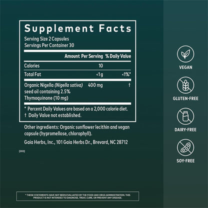 Gaia Herbs Black Seed Oil Lung Health Supplement 60 Vegan Capsules