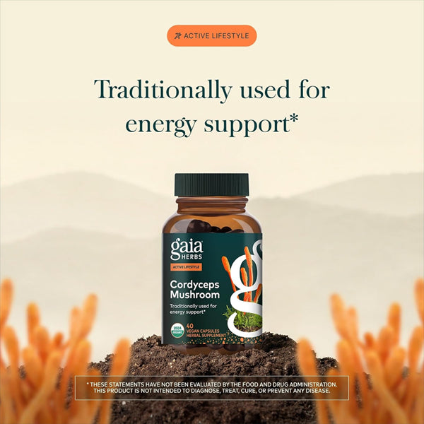 Gaia Herbs Cordyceps Mushroom Energy Support 40 Vegan Capsules