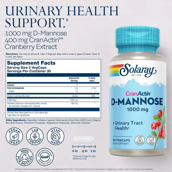 Solaray D-Mannose with CranActin Cranberry Supplement 60 VegCaps Solaray