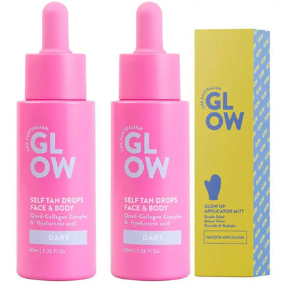 2 Pack - Australian Glow Self Tan Drops Face & Body Dark 1.35oz Australian Glow