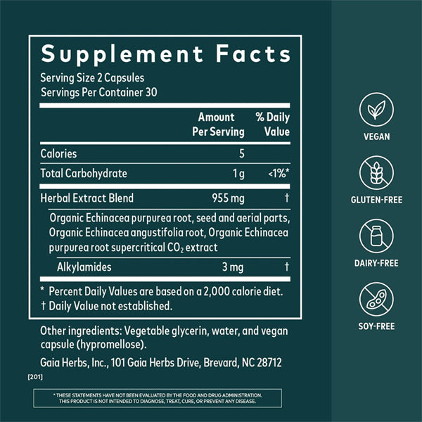Gaia Herbs Echinacea Supreme Immune Support 60 Vegan Capsules
