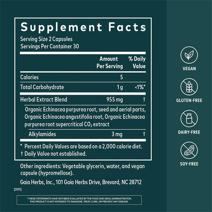 Gaia Herbs Echinacea Supreme Immune Support 60 Vegan Capsules