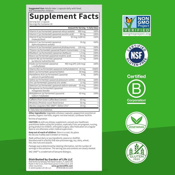 2 Pack - Garden of Life Dr. Formulated Multi+ Energy Support 30 Capsules Garden of Life