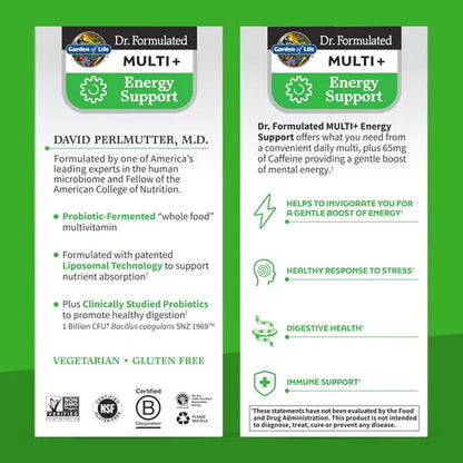 2 Pack - Garden of Life Dr. Formulated Multi+ Energy Support 30 Capsules Garden of Life
