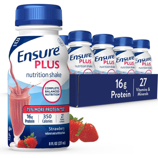 12 Pack - Ensure Plus Strawberry Nutrition Shake with Protein 8oz