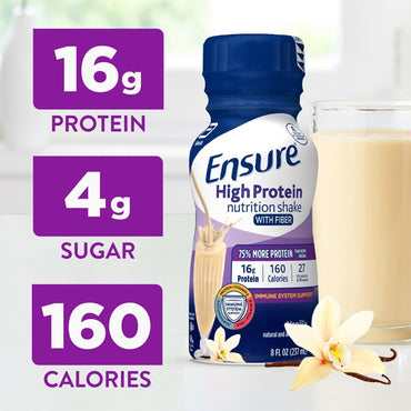 12 Pack - Ensure High Protein Vanilla Nutrition Shake with Fiber 8oz