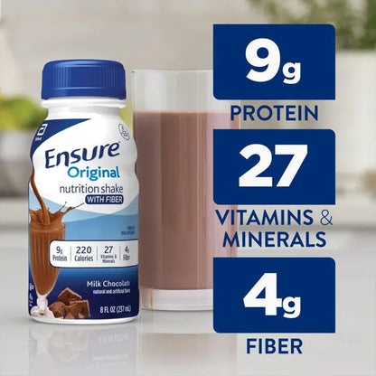 12 Pack - Ensure Original Milk Chocolate Nutrition Shake With Fiber 8oz Ensure