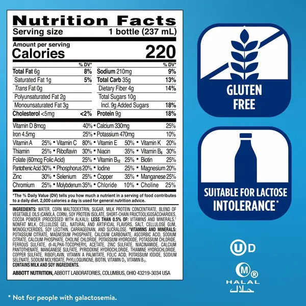 12 Pack - Ensure Original Milk Chocolate Nutrition Shake With Fiber 8oz Ensure