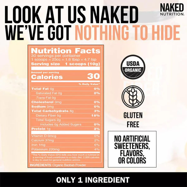 3 Pack - Naked Fiber Organic Baobab Powder Fiber Supplement 10.6oz