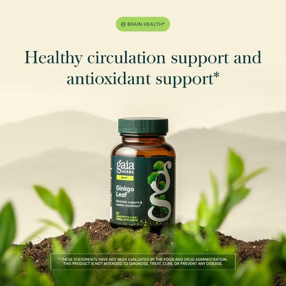 Gaia Herbs Ginkgo Leaf Brain Function Supplement 60 Vegan Capsules