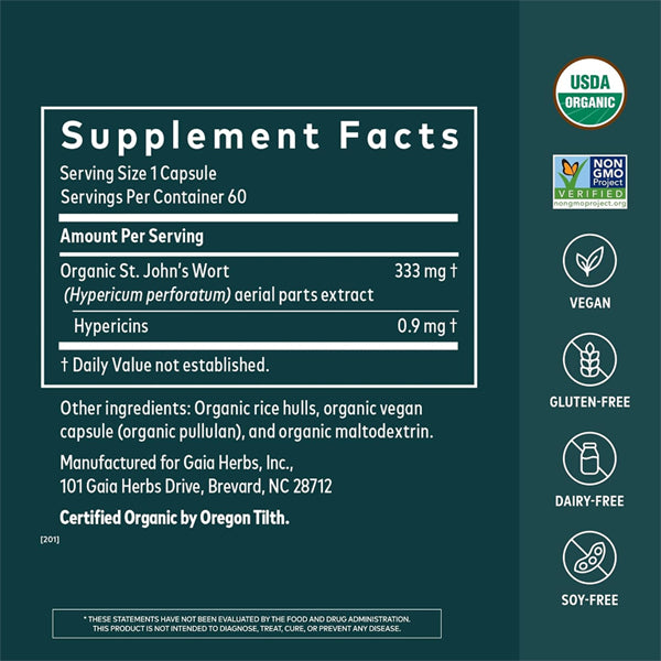 Gaia Herbs St. John's Wort Stress Support 60 Vegan Capsules