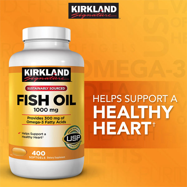 Kirkland Signature Fish Oil 1000 mg. Supports Healthy Heart - 400 Softgels Kirkland
