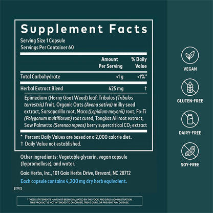Gaia Herbs Male Libido Herbal Supplement 60 Vegan Capsules