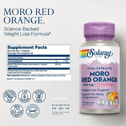 Solaray Morosil Moro Red Orange 400mg Weight Loss Support 30 VegCaps Solaray