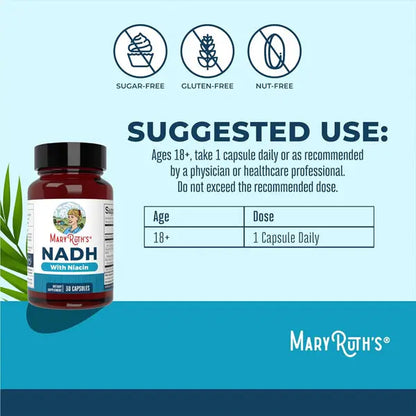 Mary Ruth's NADH Capsules NAD+ Precursor for Cellular Energy 30 Count Mary Ruth's