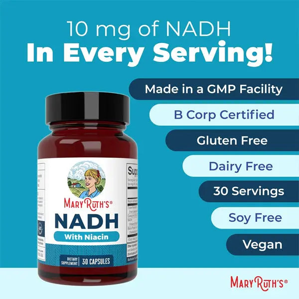 Mary Ruth's NADH Capsules NAD+ Precursor for Cellular Energy 30 Count Mary Ruth's