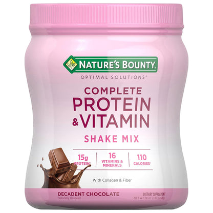 Nature's Bounty Optimal Solutions Complete Protein & Vitamin Shake Mix Decadent Chocolate 16oz