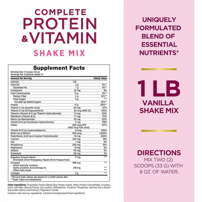 Nature's Bounty Optimal Solutions Complete Protein & Vitamin Shake Mix Vanilla 16oz