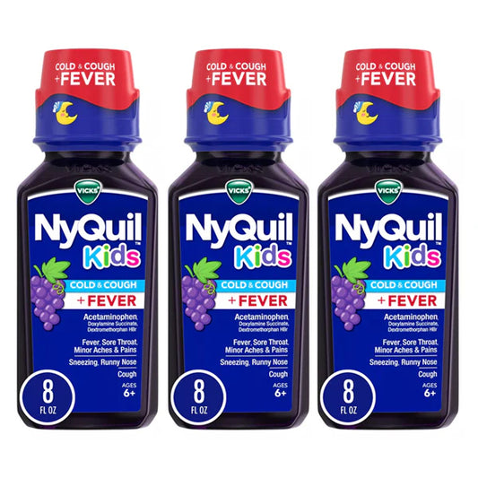 3 Pack - Vicks NyQuil Kids' Cough & Cold + Fever Liquid Grape 8oz