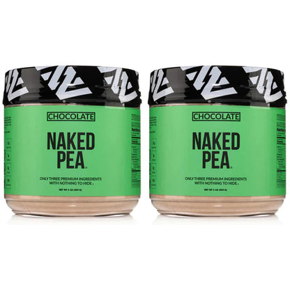 Two 1LB containers of Naked Nutrition Chocolate Pea Protein Isolate (2 Pack) are shown side by side, with green labels, against a white background.