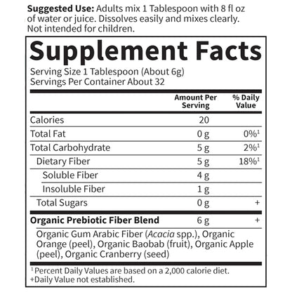 Garden of Life Organic Prebiotic Fiber Powder Supplement Unflavored 32 Servings Garden of Life
